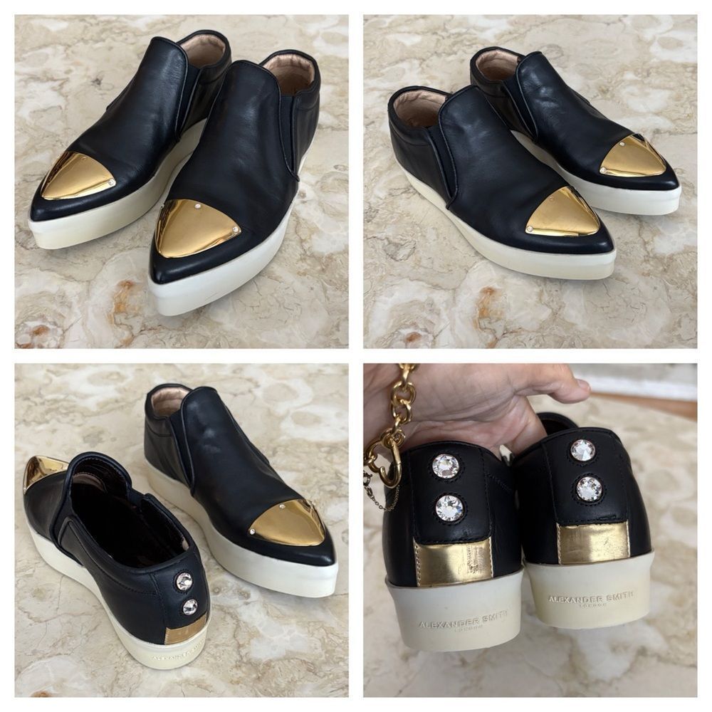 Alexander Smith London Leather Slip On Metal Cap Toe Platform Sneakers